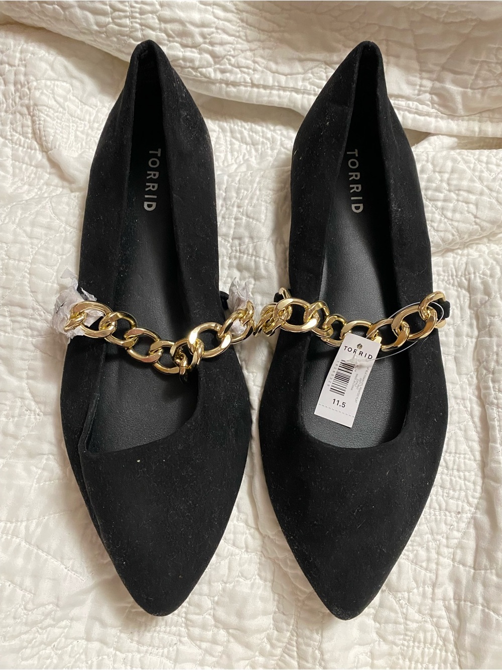 torrid Black Suede-Texture Pointed Flats with Gold Chain